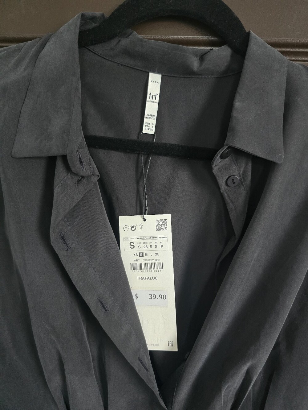 NWT Zara Women's Tailored Button-Front Crop Shirt- Charcoal Gray Size S - Picture 3 of 7